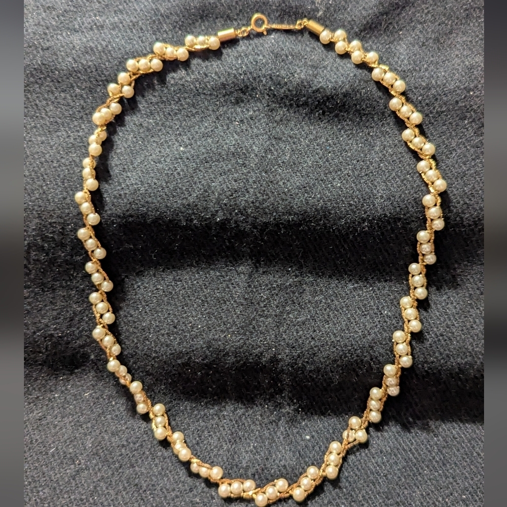 Vintage Napier Gold Tone White Faux Pearl Statement Necklace
